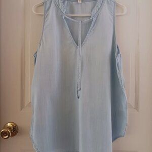 Cloth & Stone Women L Tencel Chambray Tie V-Neck Sleeveless Tunic Tank/Top